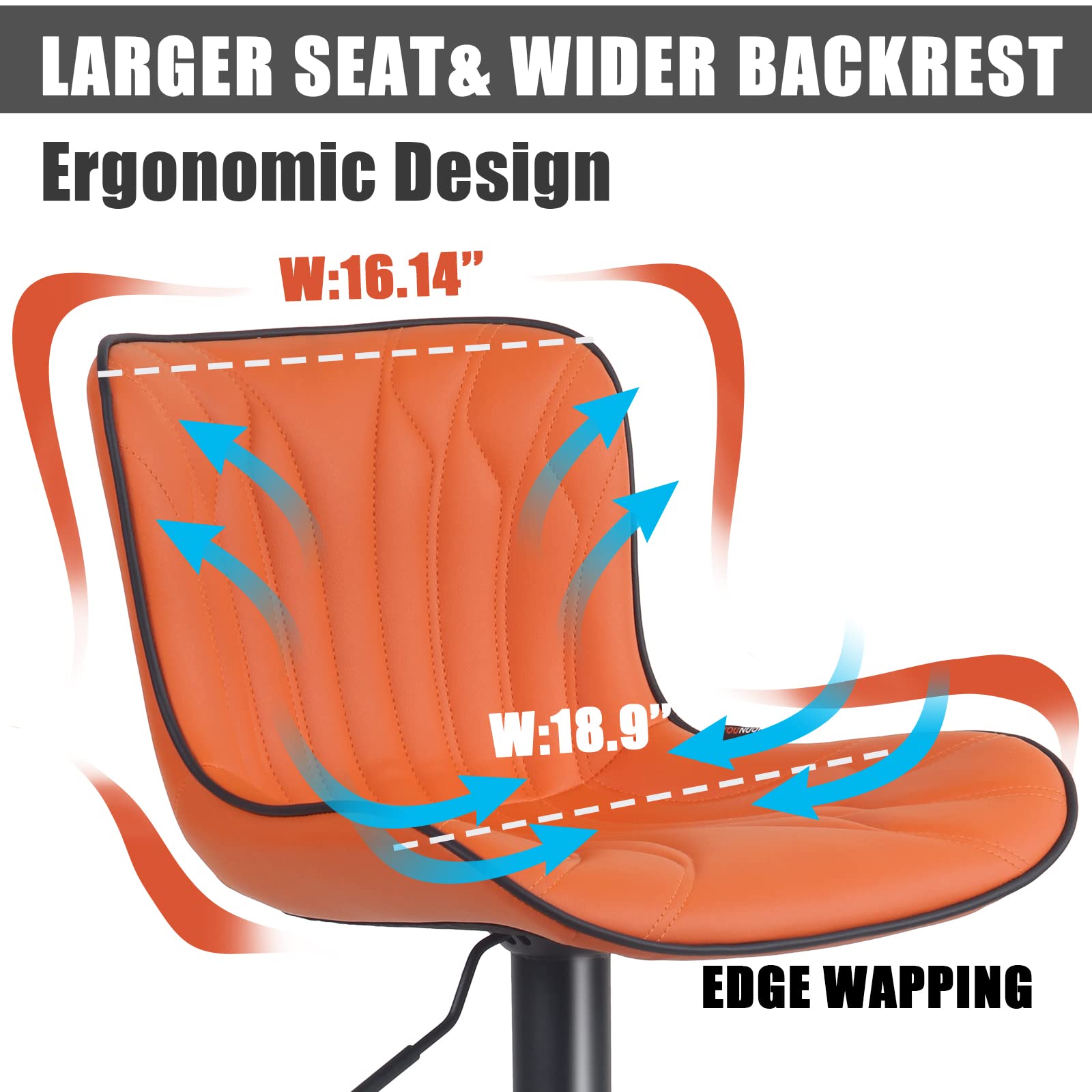 YOUNIKE Bar Stools Set of 2 Swivel Barstools PU Leather Adjustable Padded Wing Back Counter Stools for Breakfast, Orange, 3-5 Mins to Assemble, Loads 300lbs