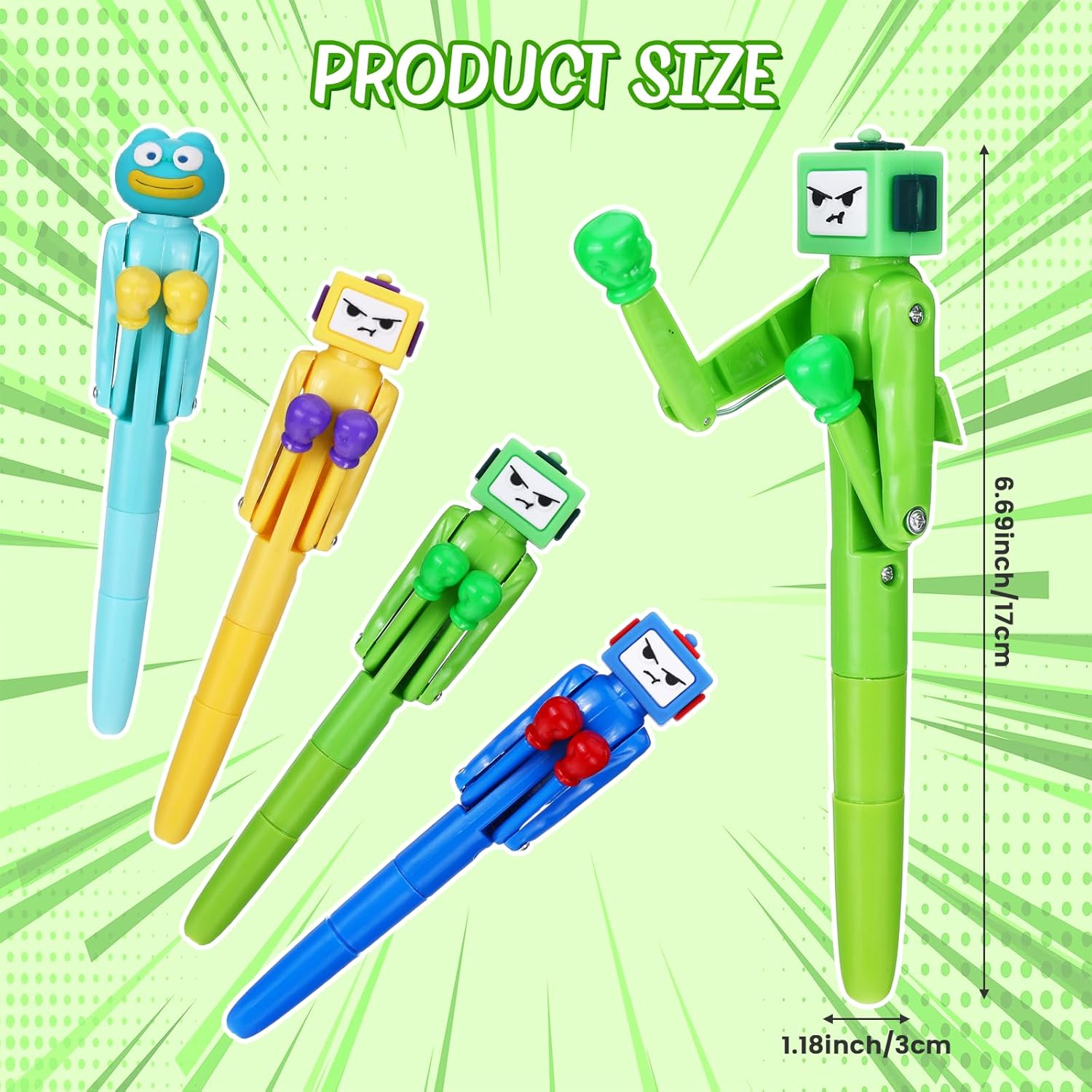 12 Pcs Boxing Pen Robot, with Punching Arm and Crisp Button Sound Interesting, Funny Ballpoint Pens Cool Novelty Pen Frog Boxing Gifts, Birthday Party Favor Office 1.0mm Smooth Writing