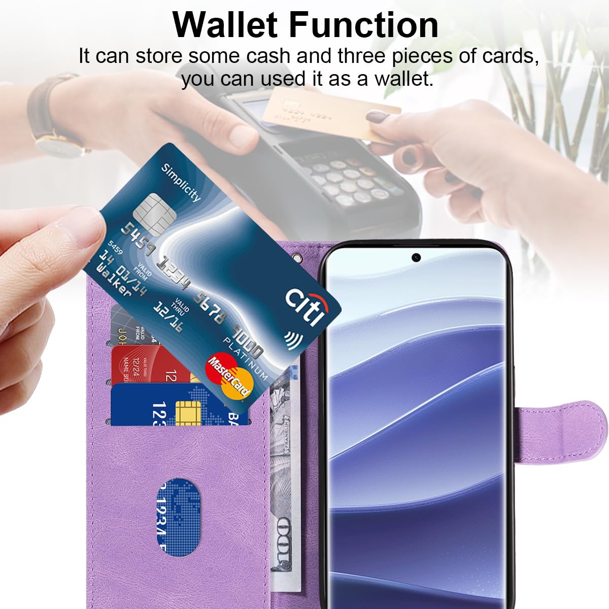 Asuwish Custodia per Xiaomi Redmi Note 14 5G con pellicola protettiva per carte di credito, pieghevole, in pelle, con supporto Poco M7 Pro/Note14 G5, colore: marrone