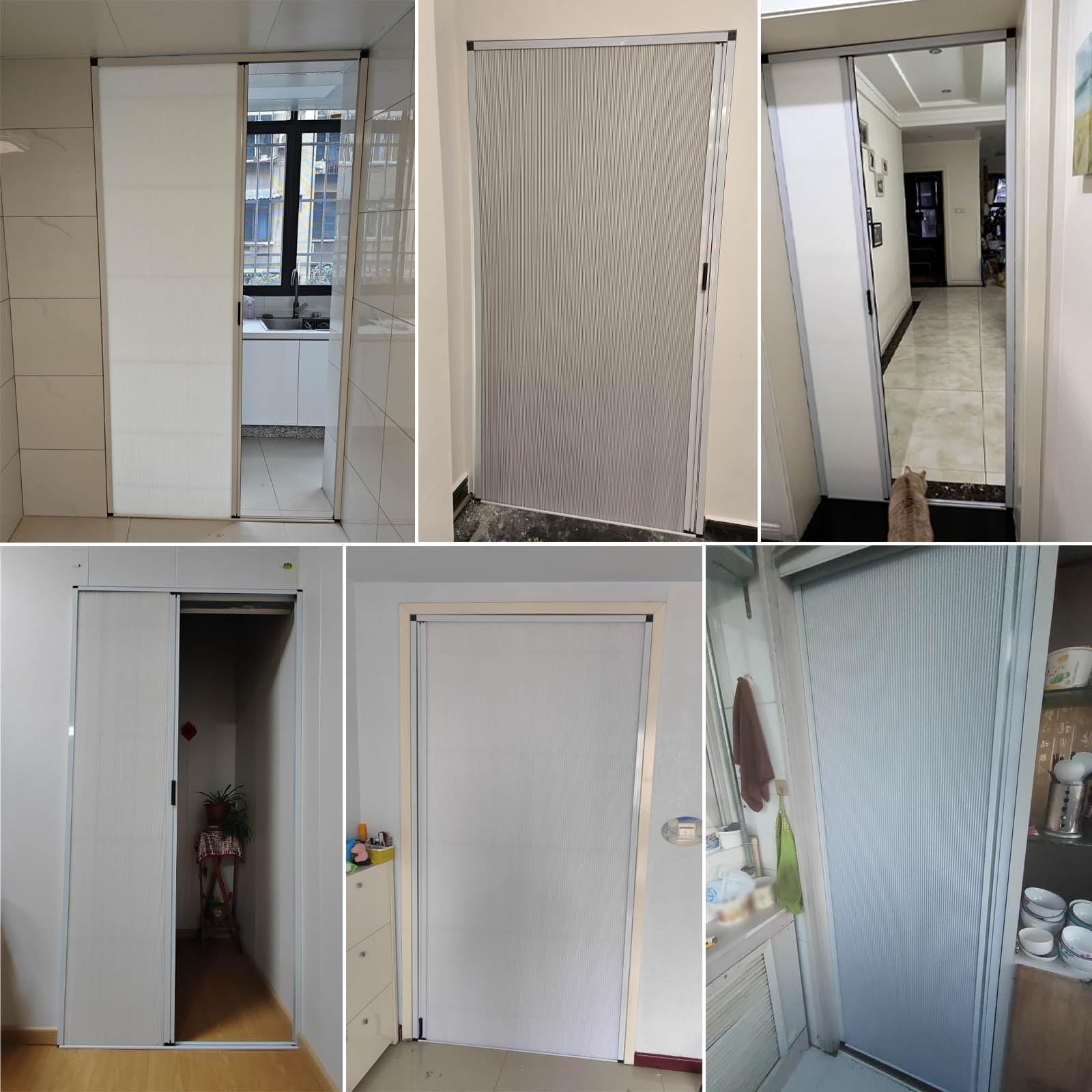 Puertas de acordeón Puerta Acordeón Interior Sin Taladros, Marco De Aluminio Y Tejido Celular Puertas De Armario Plegables Aislamiento Térmico, Plegable Retráctil Sobre La Puerta(85x210cm/33.4x83in)