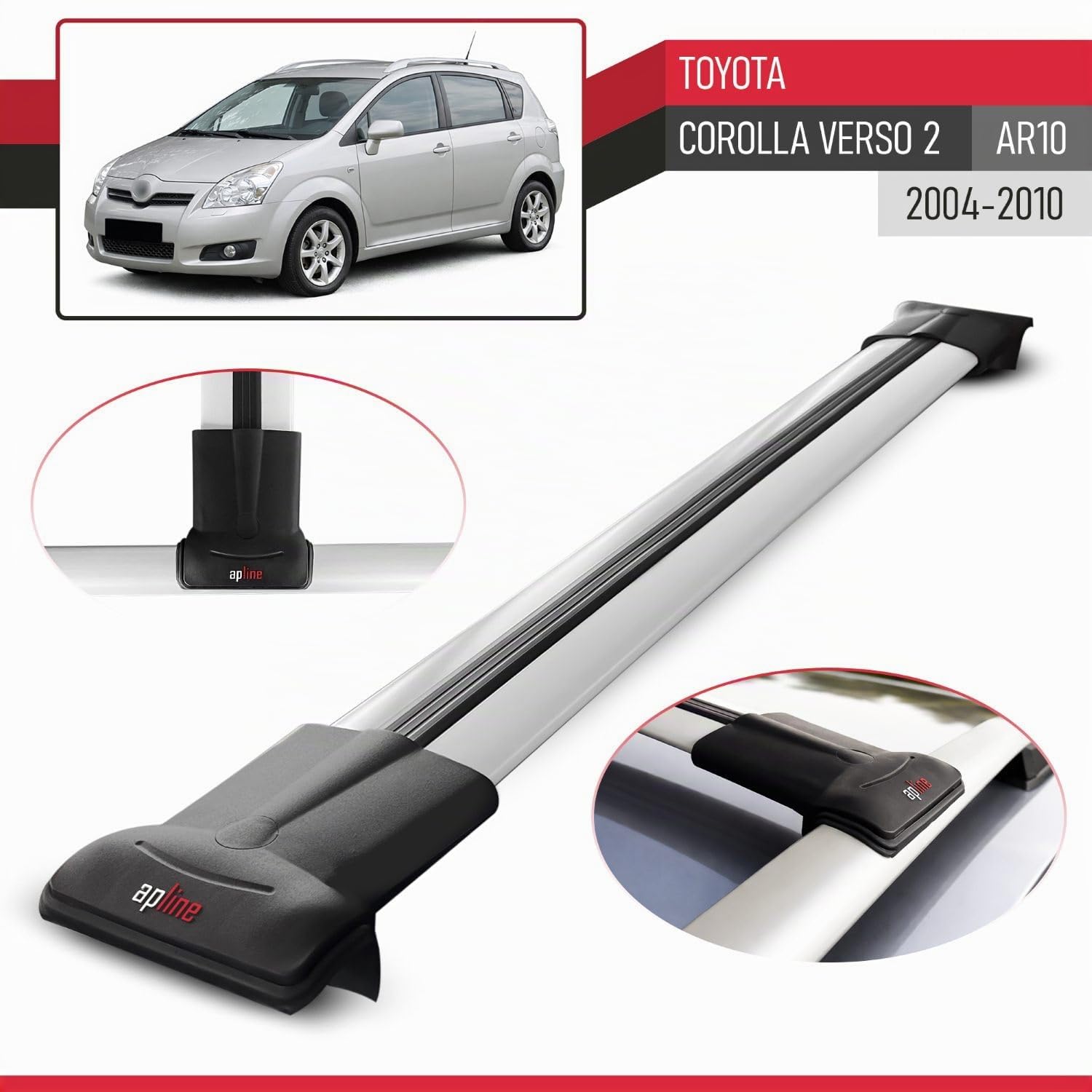 Compatible con Toyota Corolla Verso 2 (AR10) 2004-2010 Modelo Fly Barra de Techo Auto Portaequipajes Barras Transversales Gris Aluminio 2 Barras