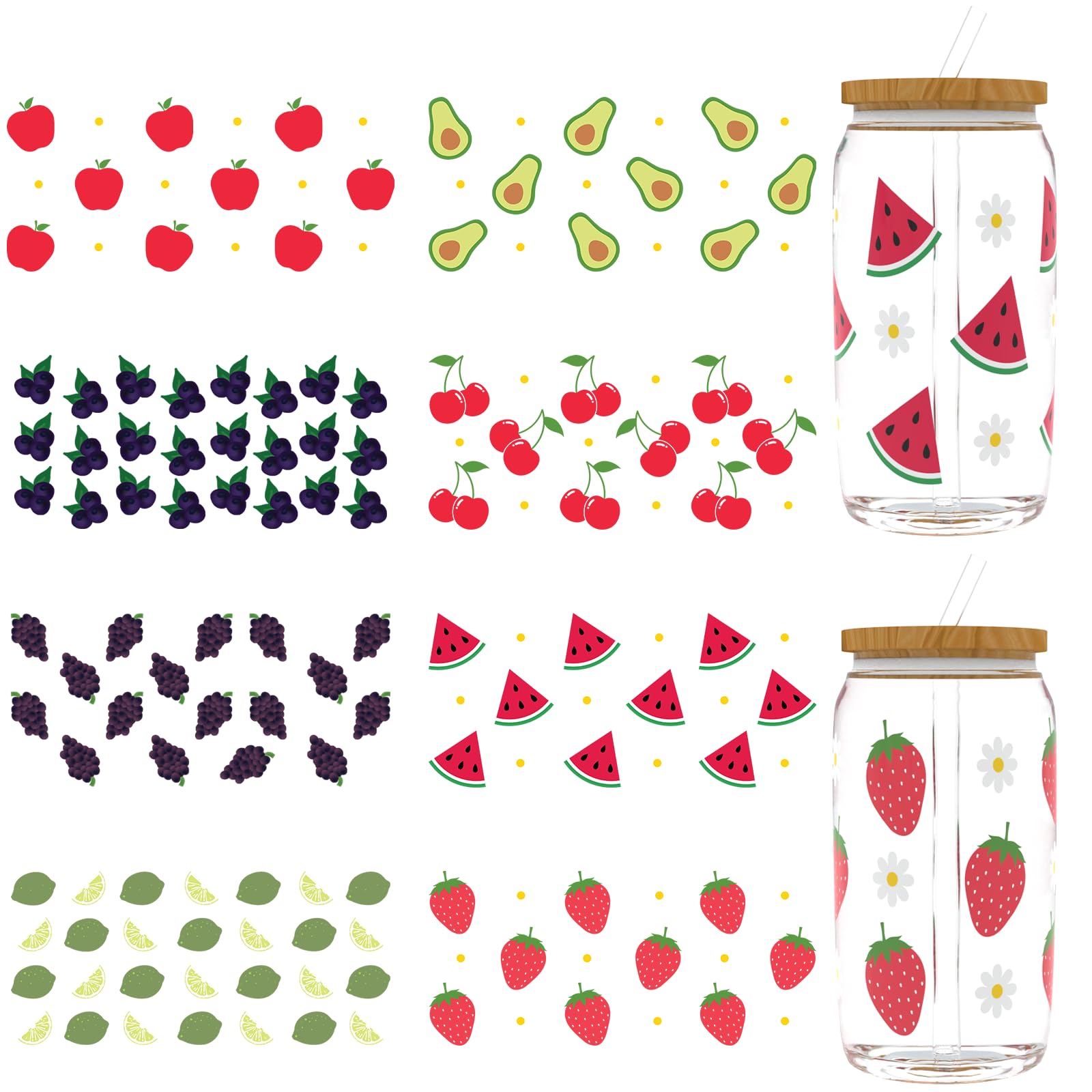 XRTHGS UV DTF Cup Wrap for 16 OZ 8PCS UV DTF Stickers DIY Crafts can be Used for Mugs, Glasses, laptops, Thermos Cups, etc. (Summer Lemon)