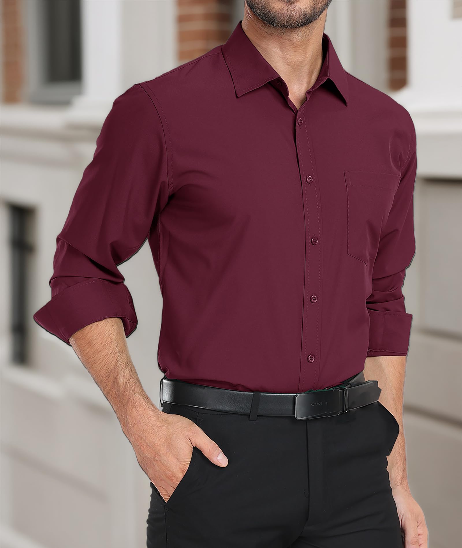 Camisas de vestir para hombre, de manga larga, casual, con botones, con bolsillo — view 10