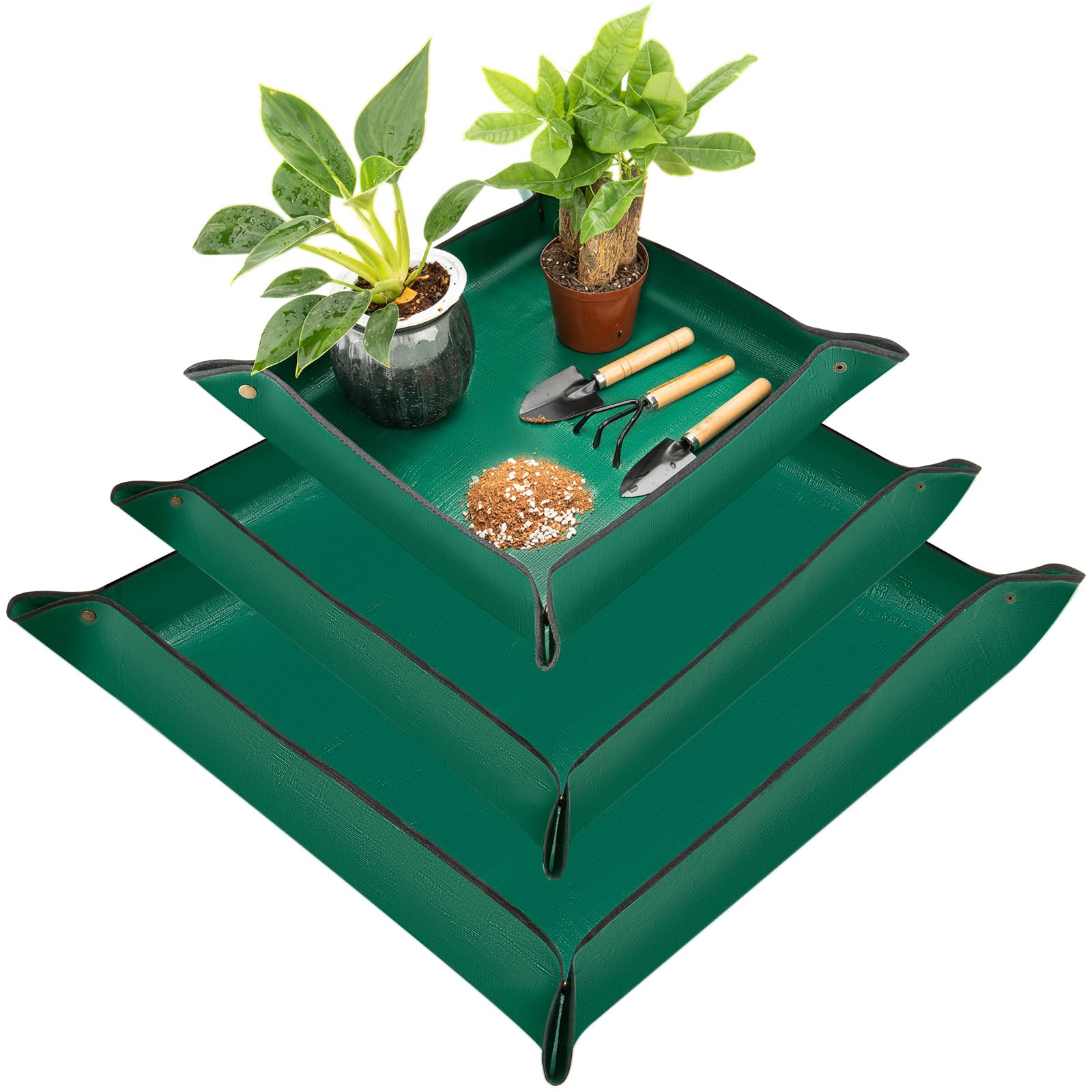 3pcs Susguo Repotting Mat for Indoor Plants, Mix Size Repotting Mats, Thickened Waterproof Plant Mat, Portable Folding Potting Mat, Gardening Mat for Orchid Pot, Planting Potting Soil Change Mat