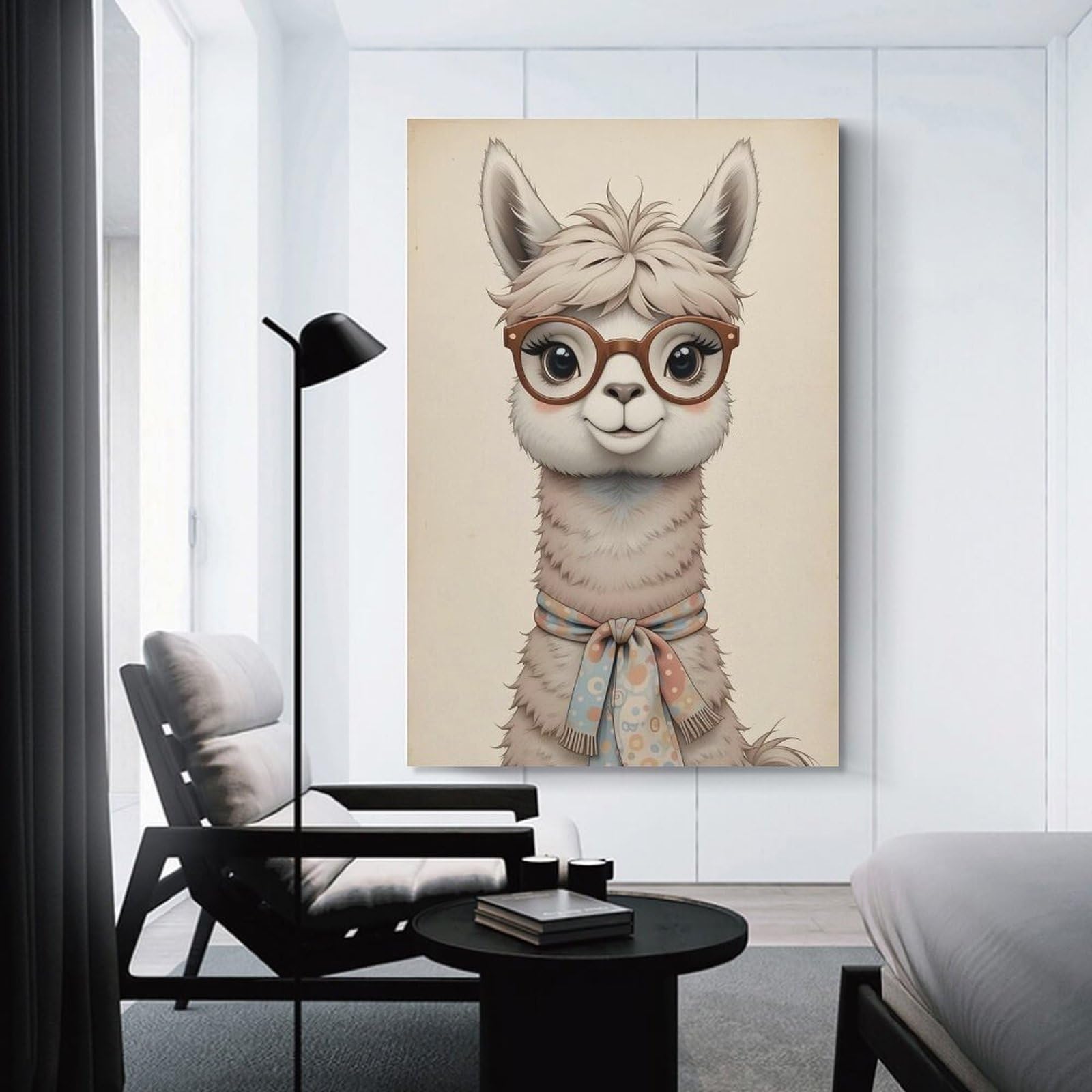 Junmoney Unframe-Style-6 Llama With Glasses And Scarf, Vintage Style Canvas Wall Decor, 20X30inch(50X75cm), For Wall Displays, Bedrooms Or Room Updates, Wall Decor Suited To Curated Displays