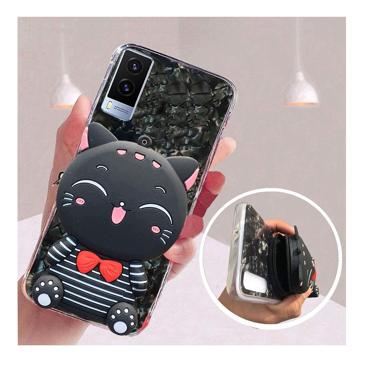 KC Back Cover for Vivo V21e 5G, Cute Cartoon Lucky Cat Stripe Kitten with Purse Soft Bumper Silicone Shockproof Case (Black) (B09GPCVHBK) Amazon Price History, Amazon Price Tracker