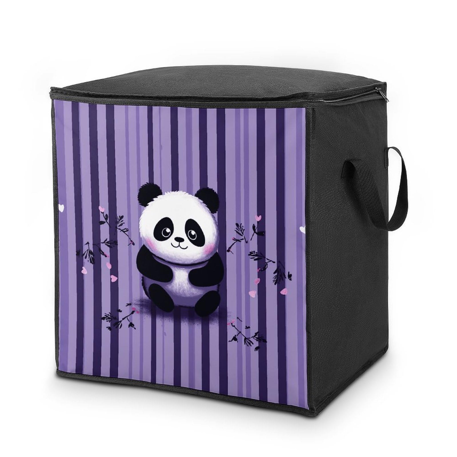 Sac de rangement pour couettes à rayures violettes avec poignées solides