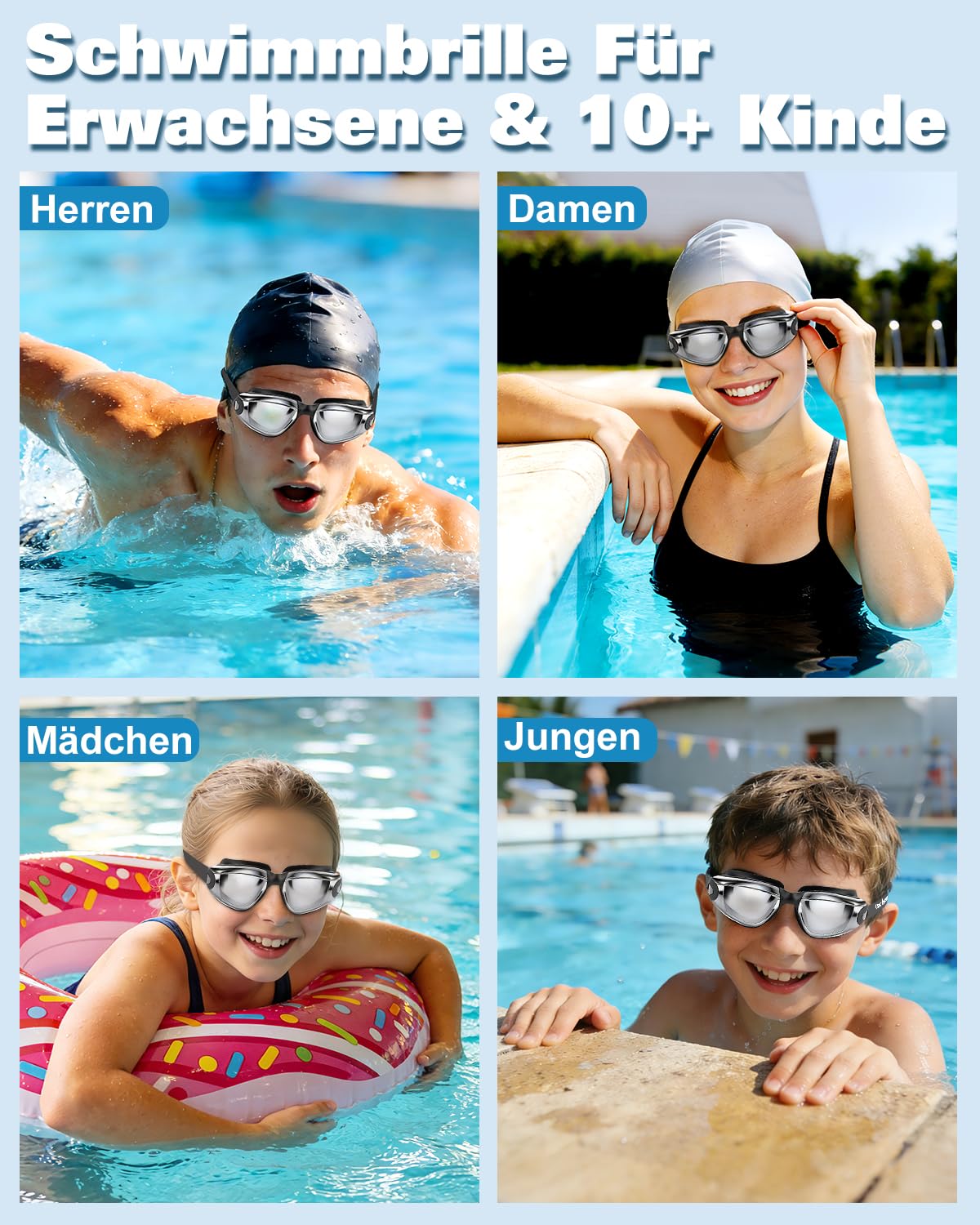 Zerhunt Schwimmbrille für Herren Damen Kinder,Taucherbrille Erwachsene Antibeschlag und UV Schutz,Wassersport Schwimmbrillen Swimming Goggles Geschenke für Männer Frauen Mädchen Jungen 10+