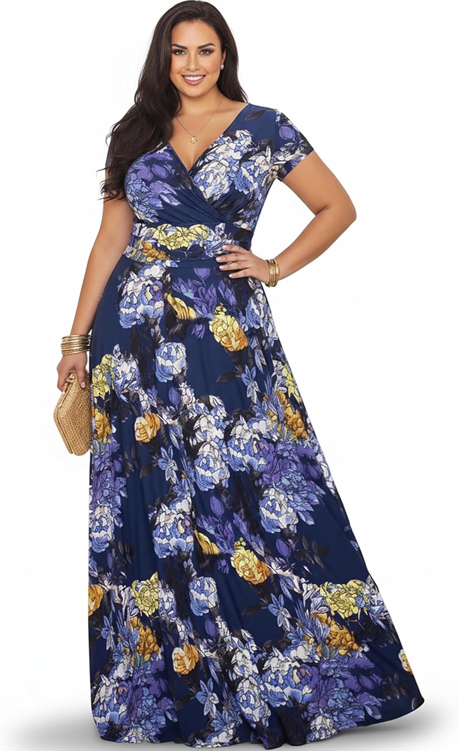 KOH KOH Womens Long Floral Print Cap Sleeve Modest Flowy Summer Maxi Dress Gown