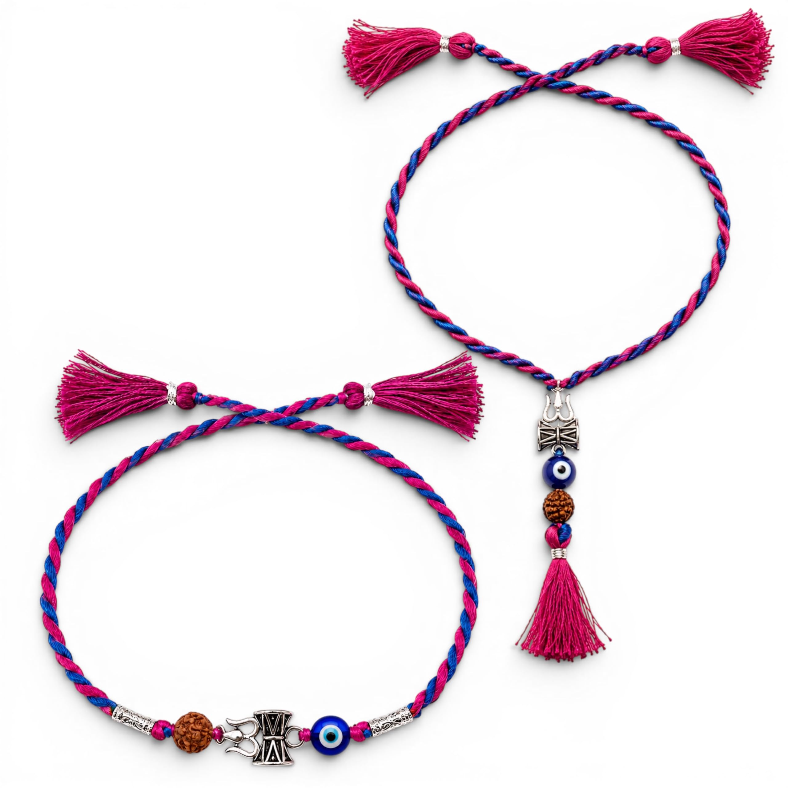Pure Silver Lumba Rakhi with Silver Motif, Evil Eye & Rudraksh for Bhaiya and Bhabhi | Rakshabandhan Thread Lumba Rakhi Combo Set of 2Pcs | Authenticity Certificate Included-image-9