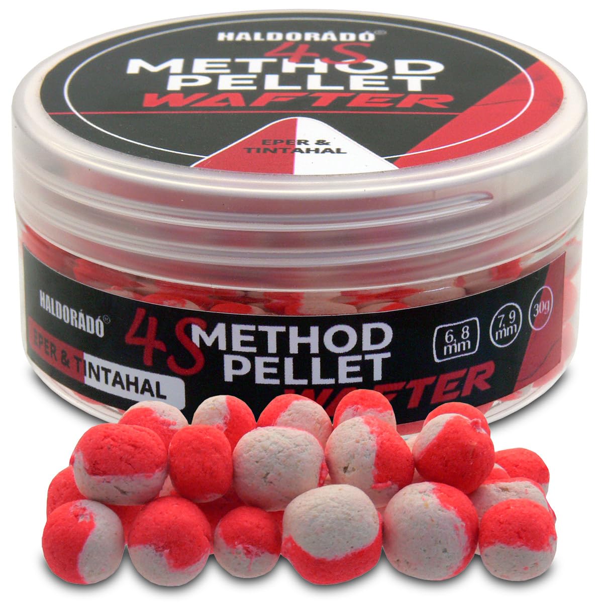 Haldorado 4S Method Pellet Carp Fishing Wafter, Strawberry & Squid, Colour: White-Red, 6, 7, 8, 9 mm