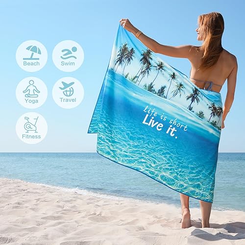 Miniatura 7 de Vimorco Toalla de playa azul, toalla de piscina de gran tamaño de 30 x 60 pulgadas, toalla de baño de microfibra absorbente súper suave para