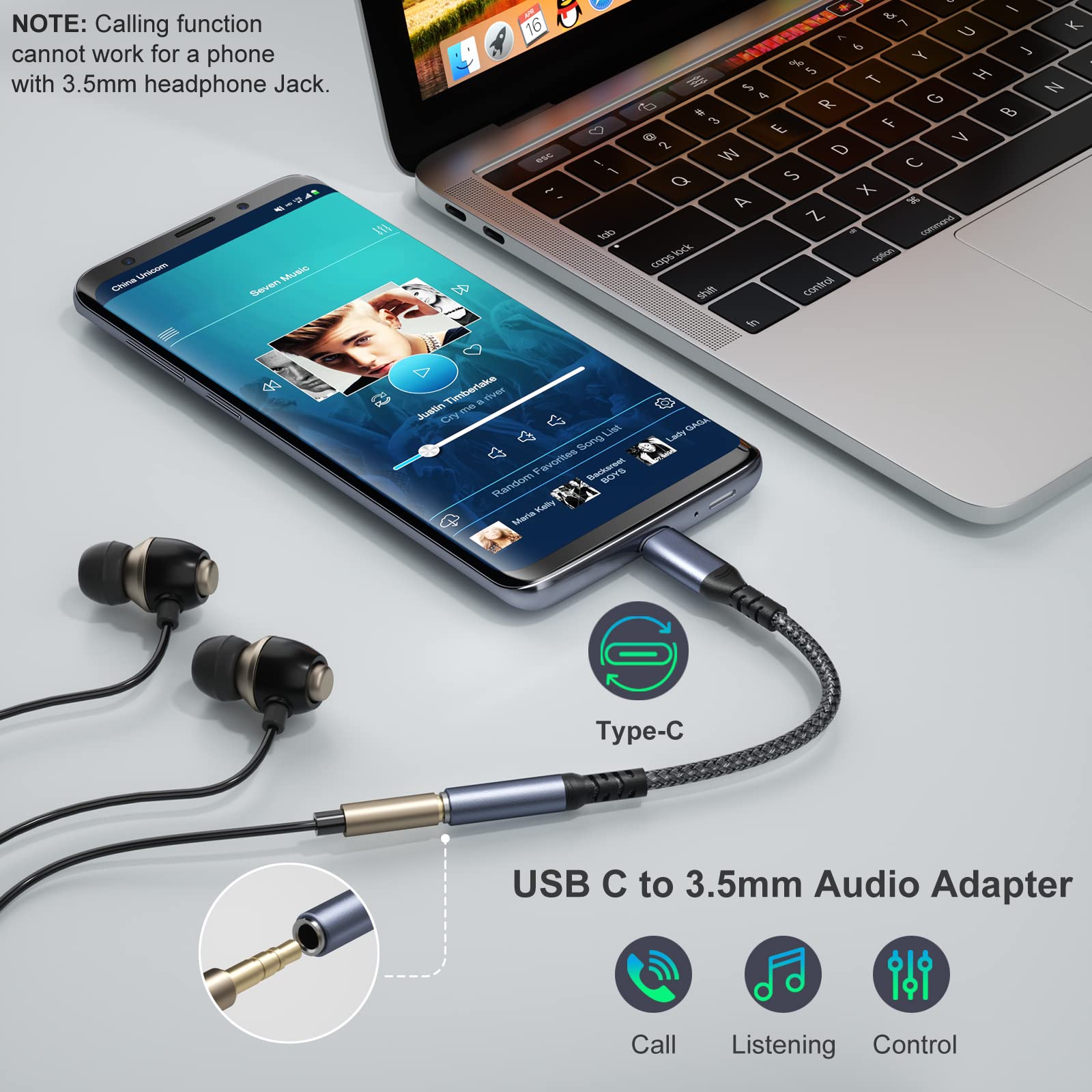 OKRAY USB C to 3.5mm Headphone Jack Adapter, USB Type C to Aux Audio Dongle Cable with Hi-Res DAC Chip for iPhone 16e/16/15 Pro Max Plus, iPad Pro Air 4/Mini 6, Galaxy S25 S24 S23 Note20 A35 (Grey)