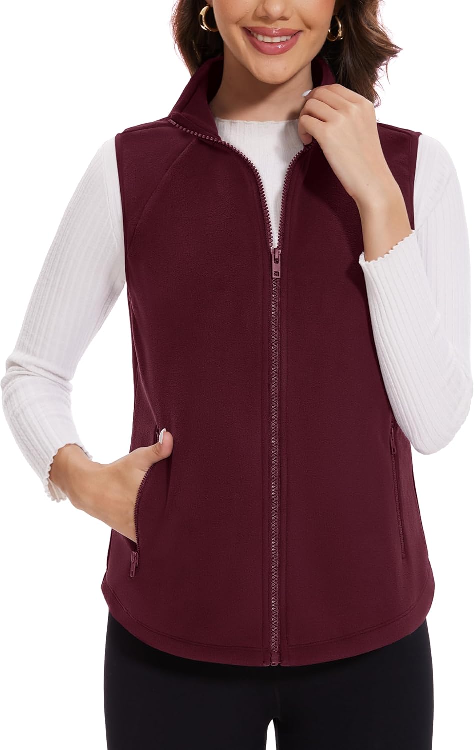 MAGCOMSEN Women's Fleece Vest with Zipper Pockets Zip Up Sleeveless Jackets Lightweight Soft Warm Polar Vest Outerwear - Image 2