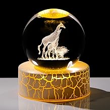 Movdyka Crystal 3D Giraffes 2.36in Ball Figurine Gifts for Women, Glass Animal Art Sphere for Room with Warm Light Base Keepsakes for Giraffe Lovers on Birthday Home Ornaments