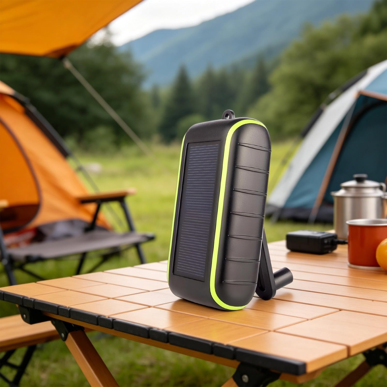 Power Bank da 8000 mAh, caricatore solare a manovella, batteria portatile con cella ai polimeri, illuminazione a LED, guscio in ABS, per campeggio all'aperto, 14 x 7,6 x 5,1 cm