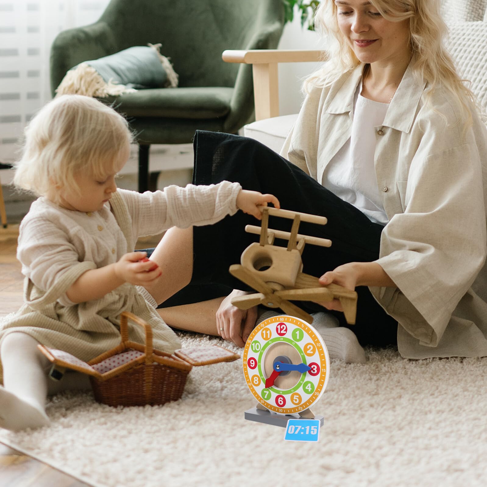 Reloj de Enseñanza de Madera para Niños, Decoracion Colegio, Número Reloj | Modelo Didáctico de Aprendizaje, Uso Educativo, Favorece la Noción, Formato Compacto