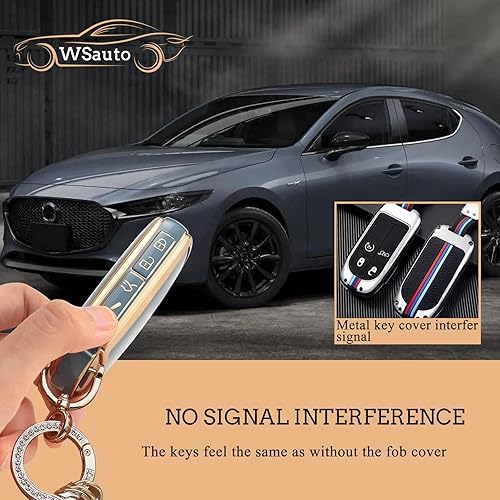 Miniatura 8 de WSAuto Funda de llavero para Mazda con llavero de metal de cuero de bandera estadounidense compatible con Mazda 3 2019-2022, Hatchback, CX-5, CX-30,