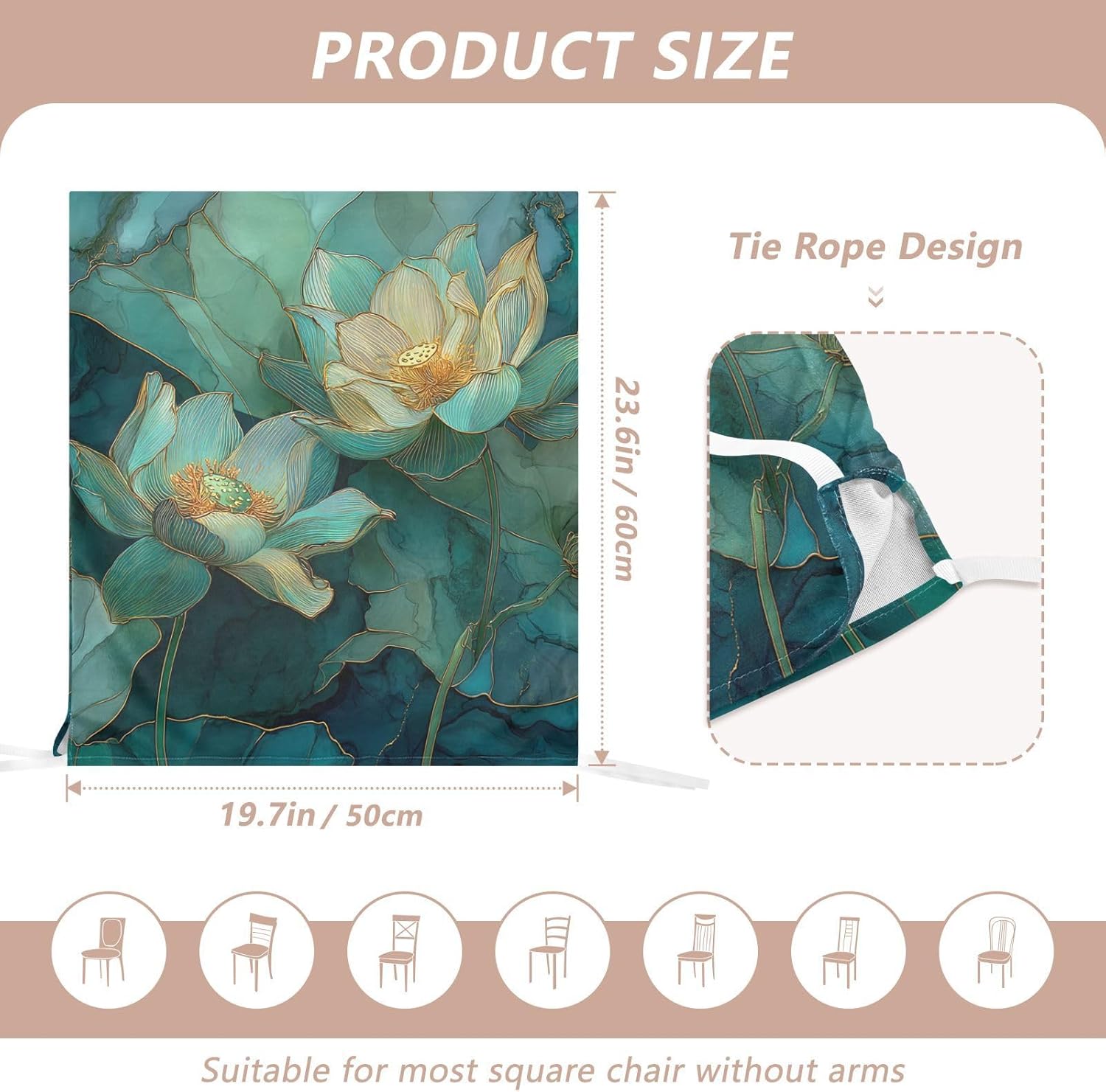 ALAZA Teal Marble Lotus Floral Chair Back Cover Set of 6, Washable Reusable Removable Chair Slipcovers Decorative Chair Cover for Home Kitchen Wedding Party