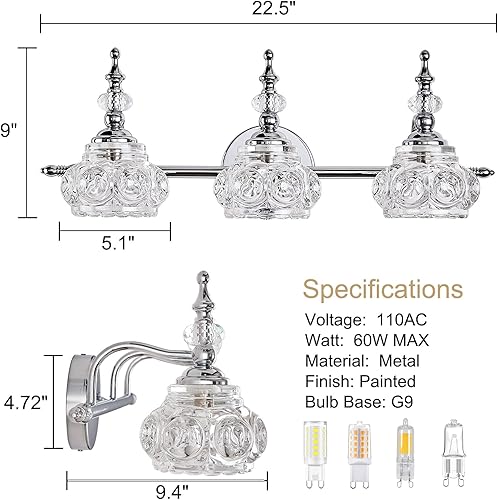Miniatura 3 de Luces de tocador para baño - Lámparas cromadas de 3 luces de tocador