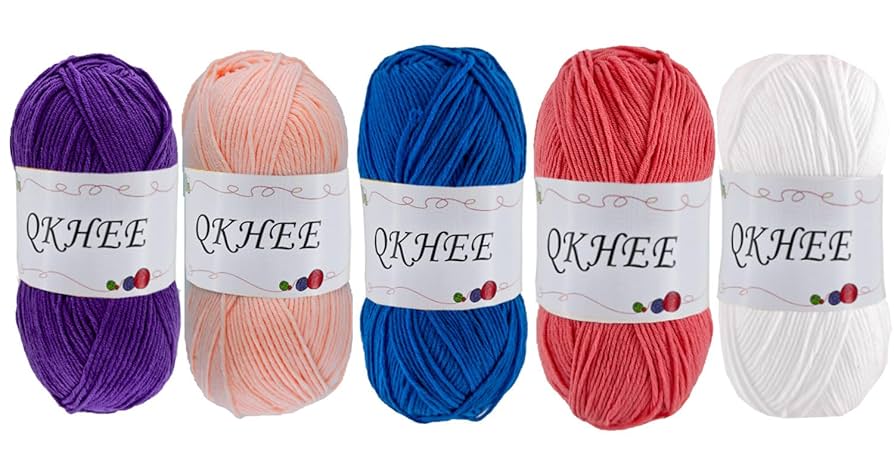 Amazon | QKHEE毛糸 コットン 並太 5色セット 1玉 約100g 約240m
