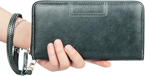 Vista 3 de FT FUNTOR Cartera de pulsera para mujer, cartera de piel sintética vegana con cremallera alrededor del teléfono, tarjetero organizador