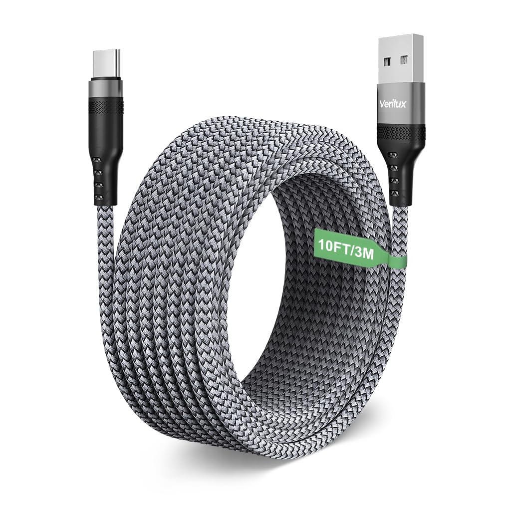Verilux Type C Charging Cable 62W 3.1A Fast Charging Cable 10Ft Long Type C Charging Cable Data Cable Support 480Mbps Data Transmission Compatible With Phone,Tablet,Ps5 & More C Type Devices,Silver