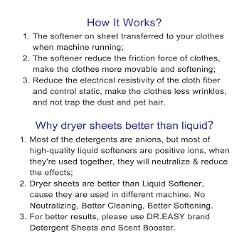DR.EASY Dryer Sheets Plant Based Formula 252 Ct Fabric Softener Sheets For Laundry Free Clear Essential Oil Scented No Artificial Fragrances No Dyes Reduce Static Wrinkles Help Repel Pet Hair