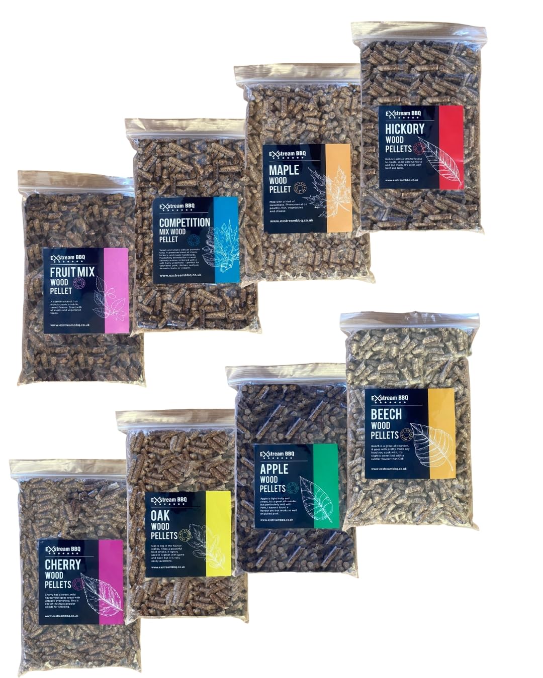 Exstream BBQ Smoking Wood Pellets 8x500g Variety Pack | Barbecue Grill Oven
