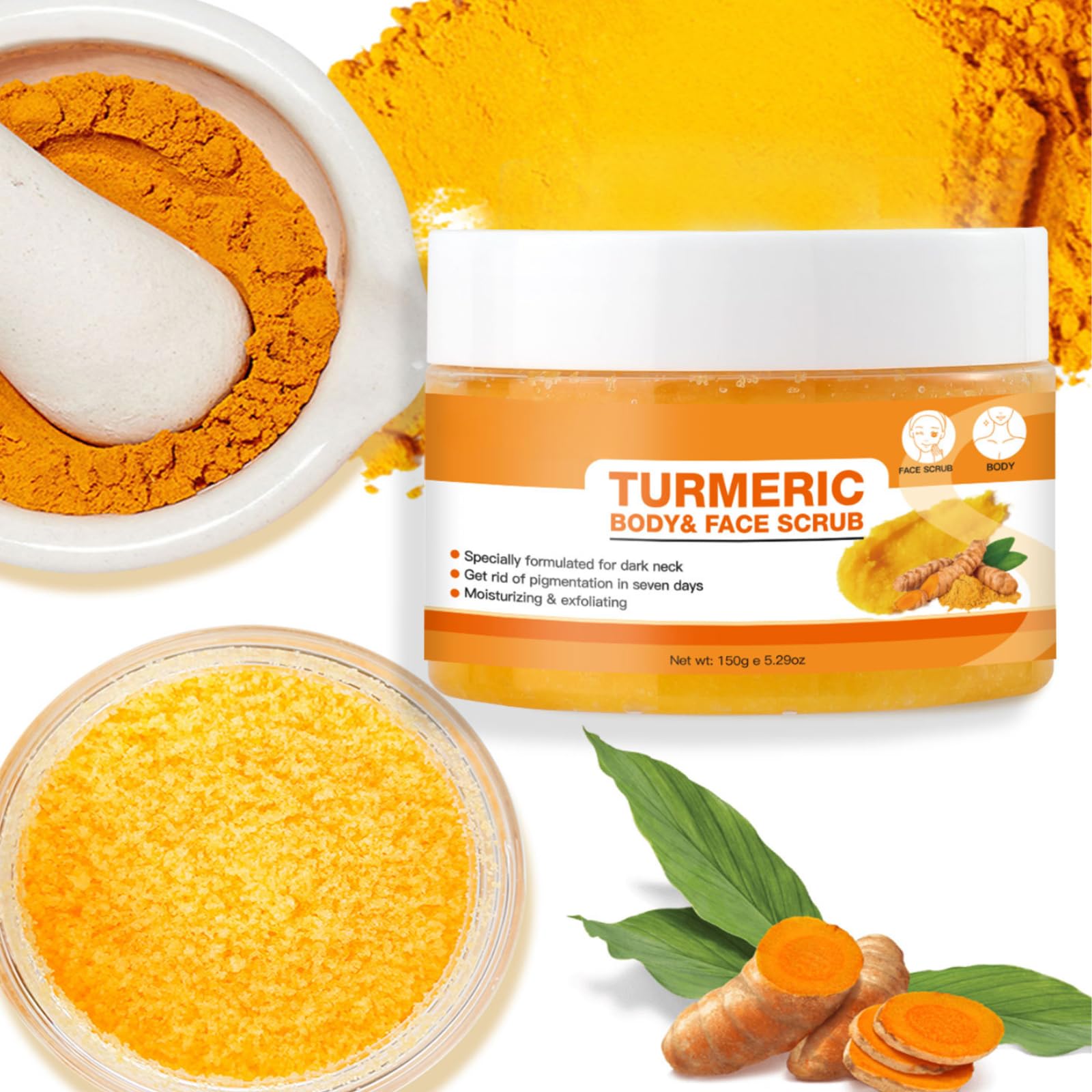 Turmeric Scrub for Face & Body, Brightening Body Scrub Exfoliator & Organic Body Exfoliator, Pore Minimizer