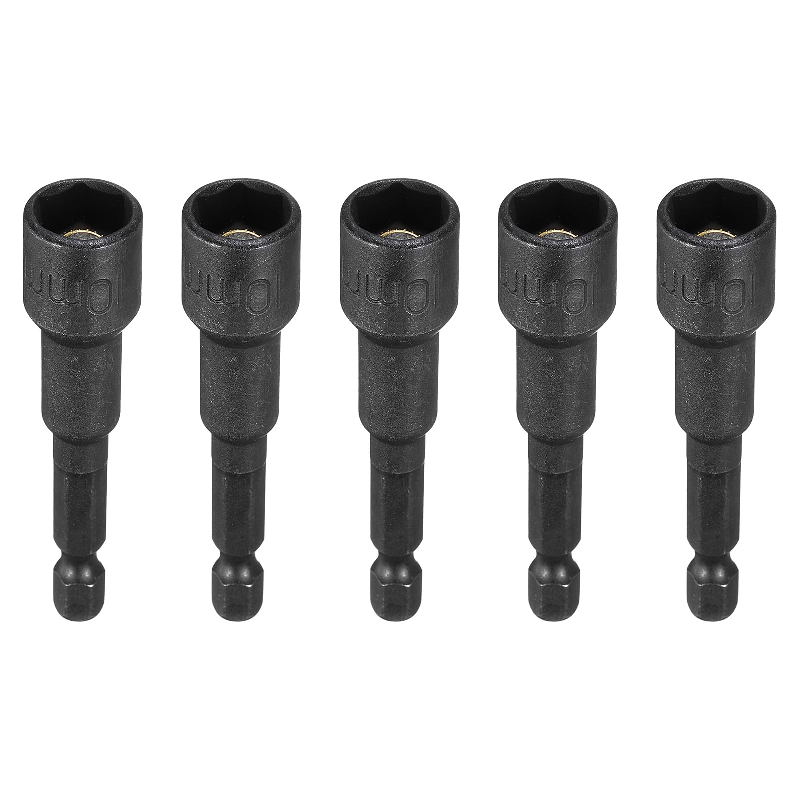 sourcing map 5pcs Magnetic Nut Driver 10mm Hex Drive Socket CR-V Steel Power Screw Drill Bits Socket Wrench Tools with 1/4" Quick Change Hex Shank for Power Drills Impact Drivers, Black — image 1