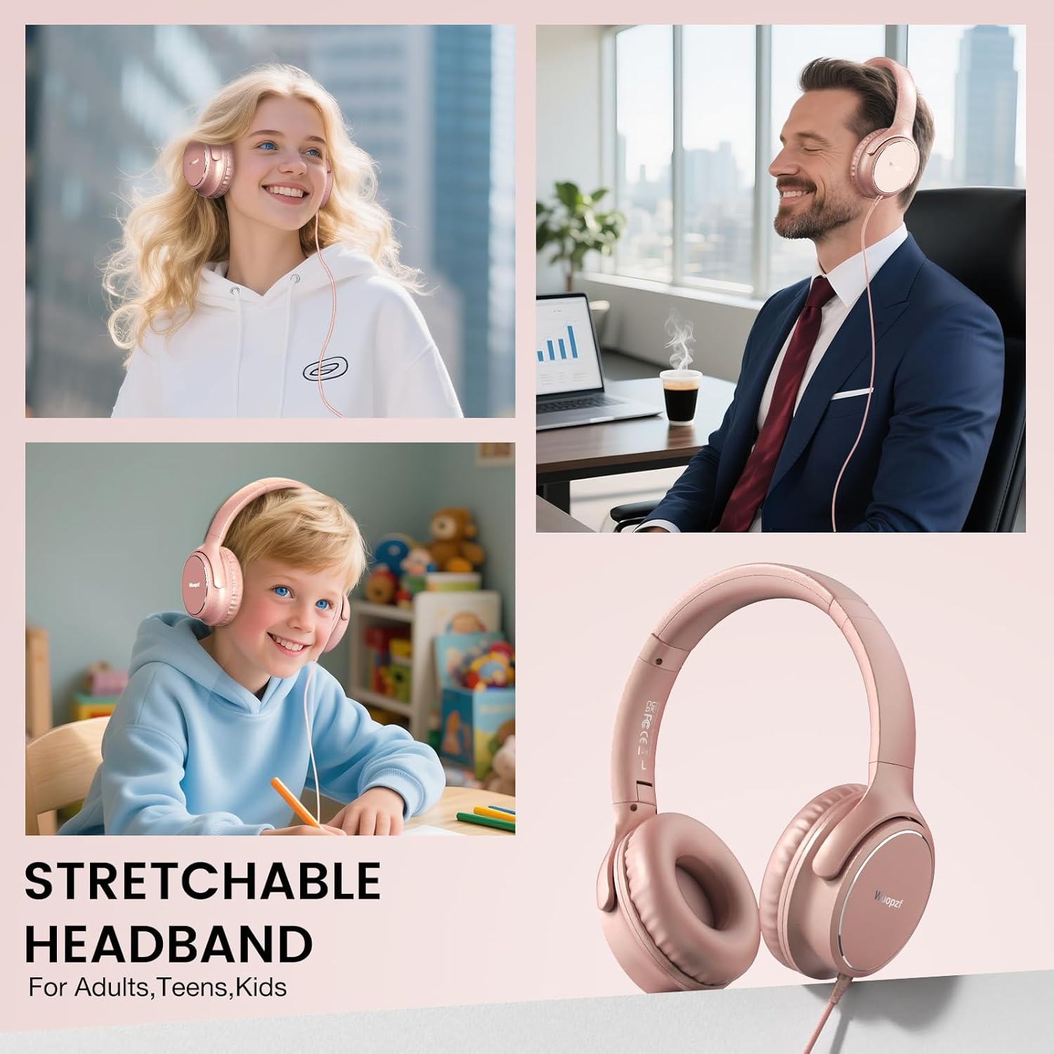 USB C Wired Over-Ear Headphones with Microphone, Volume Control, Share Port, and Adjustable Headband Foldable Stereo Headset for iPhone 16, Samsung, Laptop, Gaming, Travel