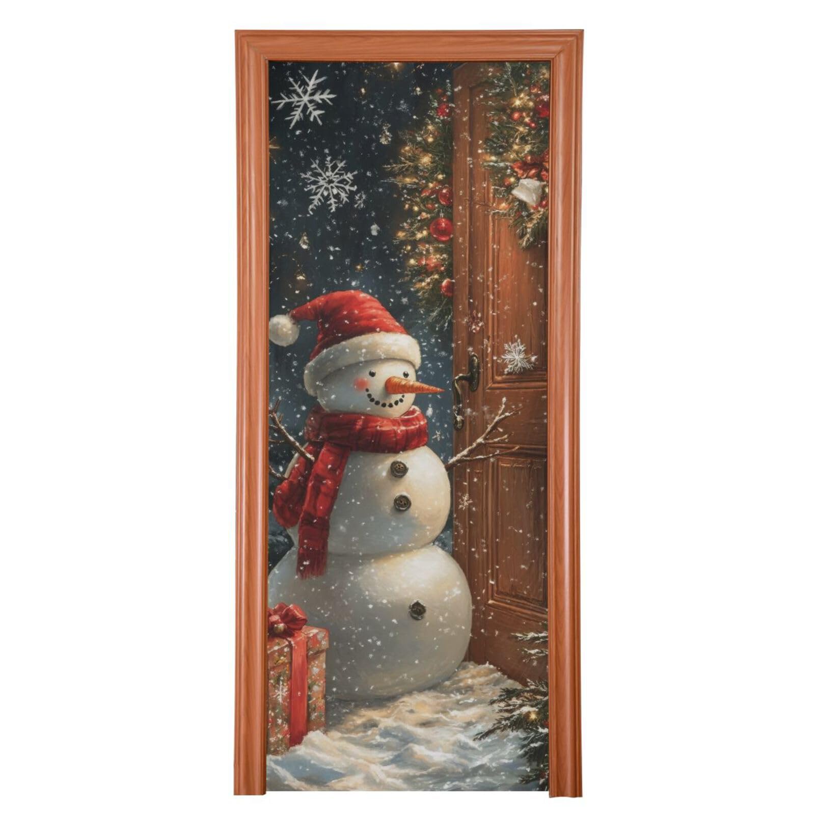 FLildon Winter Snowman Christmas Door Cover Decoration, Party Accessory Porch Decor for Festive Ornament Room Door Covers 35 x 79 Inch