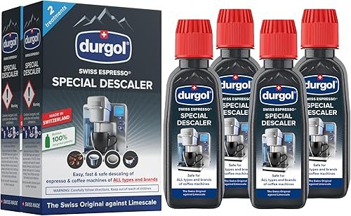 Durgol Swiss Espresso, descalcificador y descalcificador para todas las marcas de máquinas de espresso y cafeteras, 4.2 onzas líquidas (paquete de 4)