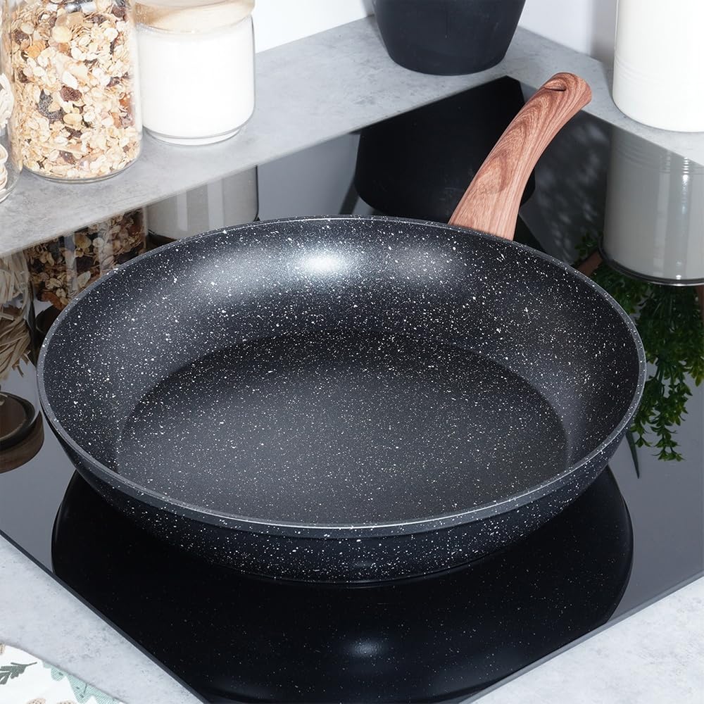 Vilde Zestaw patelni z powłoką granitową, patelnia granitowa 16/20/24/28/32 cm BLACK&WOOD 5 szt.