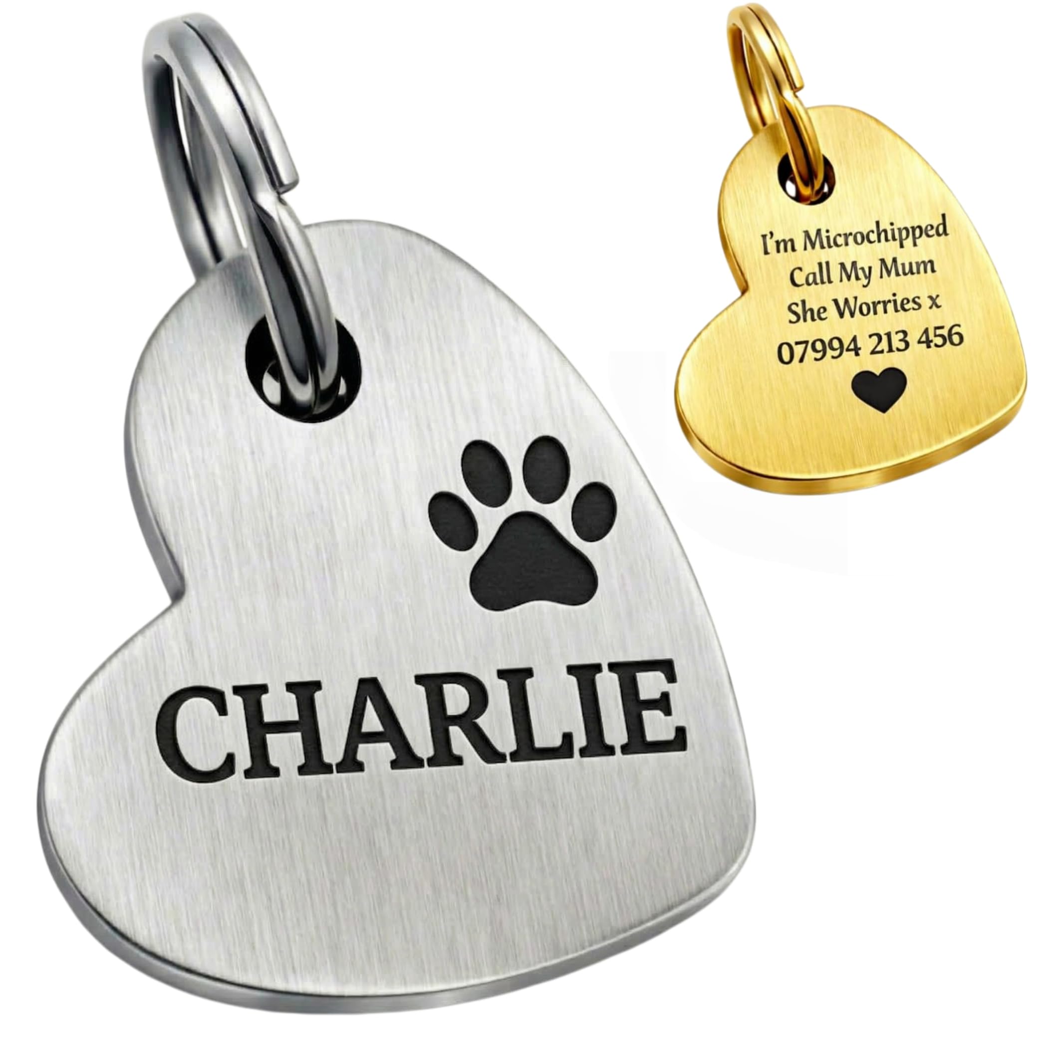 Custom Solid Brass Pet ID Tag - 2mm Extra Thick Irregular Heart Dog Tag - Industrial Deep Laser Engraving UK - Heavy Duty, Rustproof & Fully Personalized - Fast UK Shipping