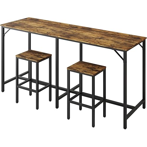 70.9" Bar Table and Chairs Set, Dining Table and Chair Sets, 3 Piece Counter Height Table and 2 Stools, Kithcen Table for Home Restaurant, Bar, Rustic Brown BT09BR