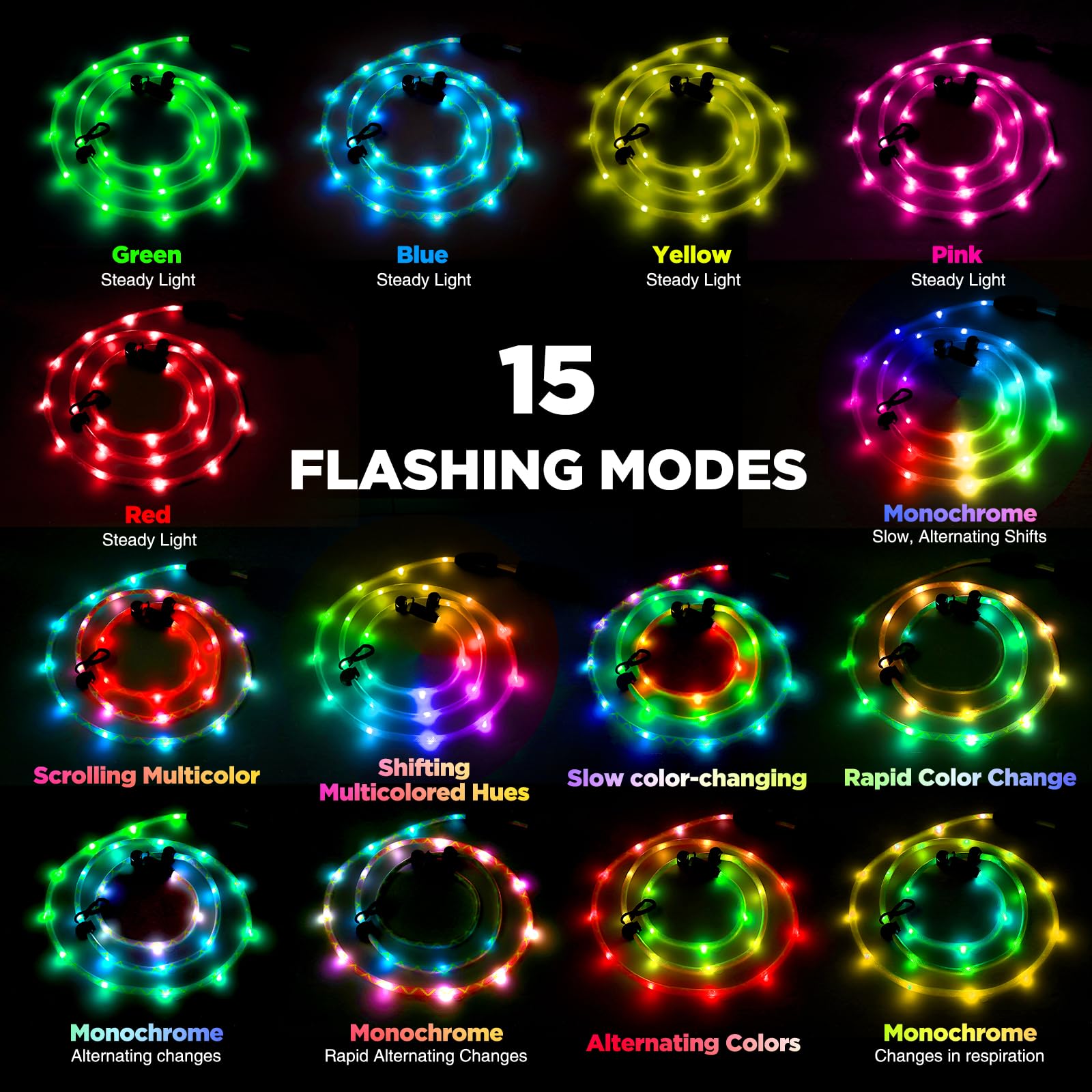 YFbrite 3-in-1 Hundegeschirr Leuchtend & Leuchthalsband Hund & LED Hundeleine – 15 Modi, Wiederaufladbare Hundeleinen Type-C Wiederaufladbar und wasserdicht – mittelgroße und große Hunde(9Ft)