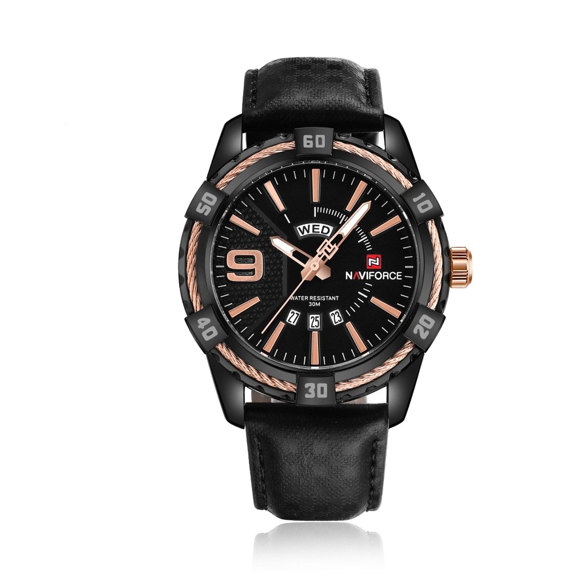 NAVIFORCE NF-9117Black-Golden Leather Analog Mens Watch (B07HV823Q3) Amazon Price History, Amazon Price Tracker