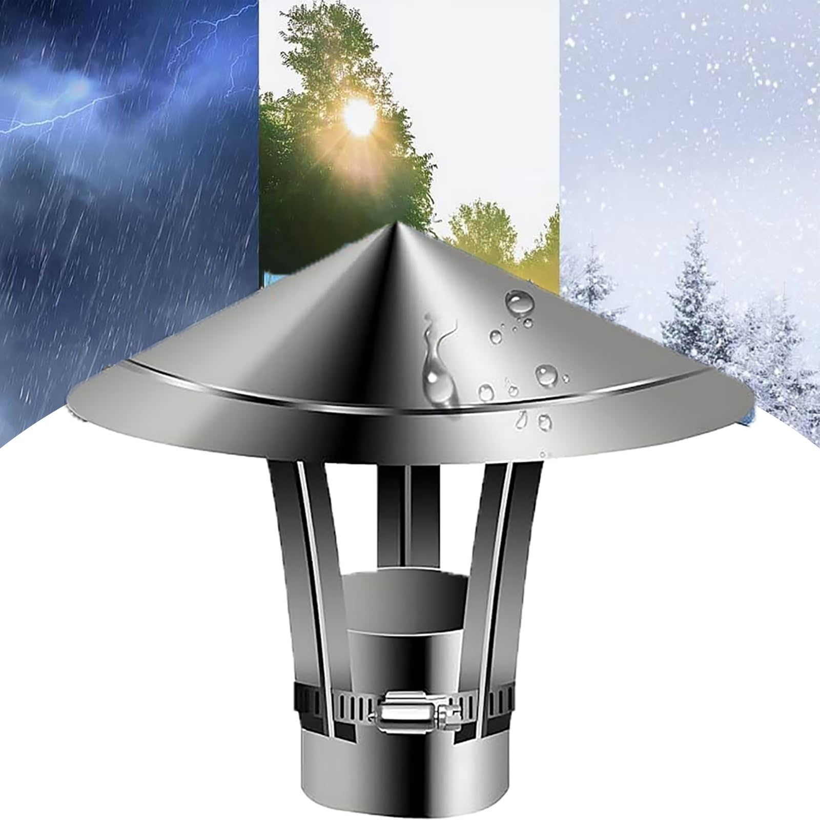 AYUWQZX 201 Stainless Steel Cone Chimney Cap Round Rain Cover Adjustable for 2-12 in Flue Pipe(90mm/3.5in)
