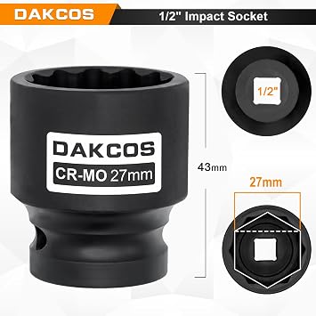 Dakcos SW 27 mm Multi-Tooth Impact Wrench Nut Power Socket