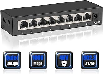 8 Port Gigabit Unmanaged Network Switch, Metal Case Switch | Plug & Play | Fanless Housing, Black