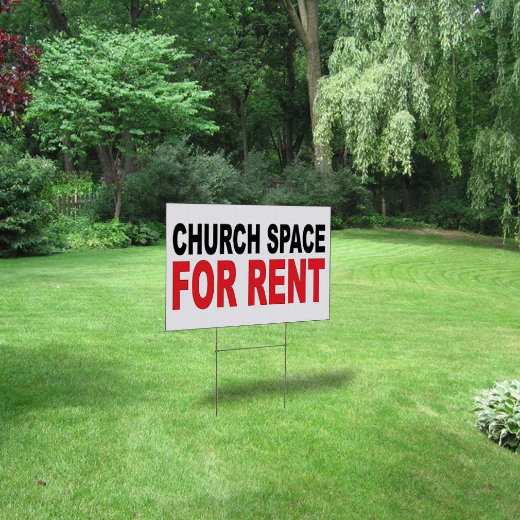 Fastasticdeals Weatherproof Yard Sign Church Space for Rent Black Red Lawn Garden Rentals 18x12 Inches 2 Sides Print