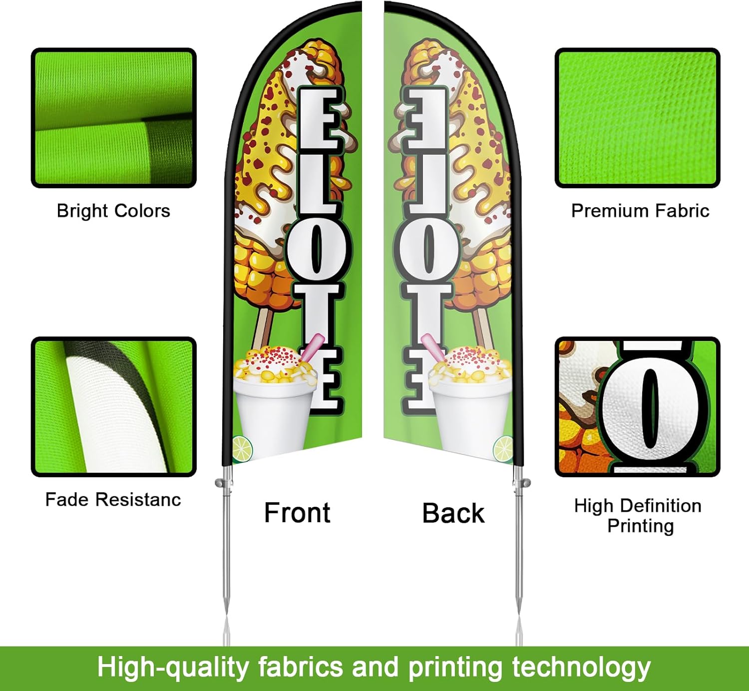Elote Feather Flag, 8FT Elote Flag Signs Banner, Eye Catching Business Falg with Stainless Steel Flagpole, Ground Stake for Snack Bar Advertising