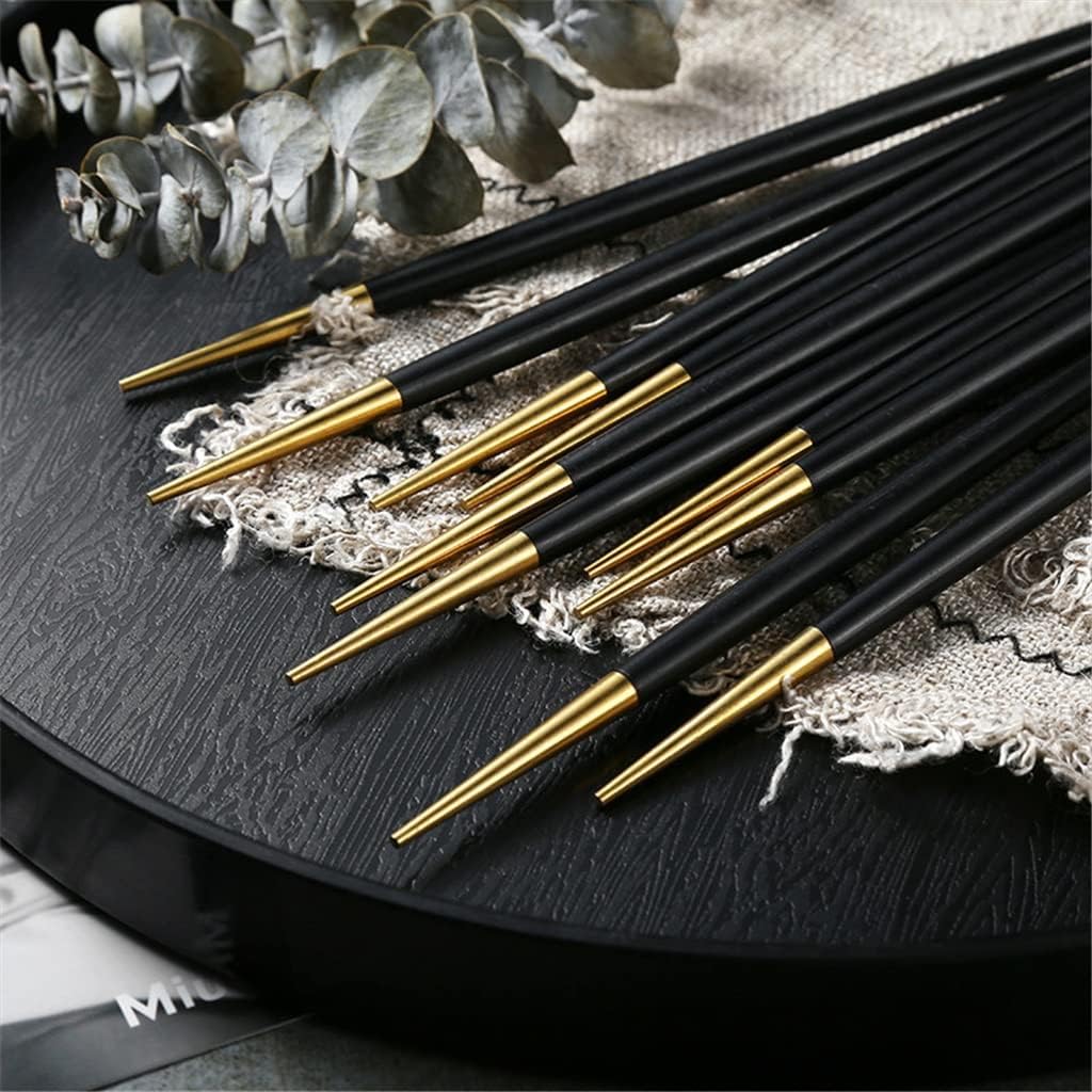 Stainless Steel Gold Round Chopsticks Restaurant Home Hotel Sushi Noodles Reusable Tableware Set 1/5 Pairs(Onecolor)