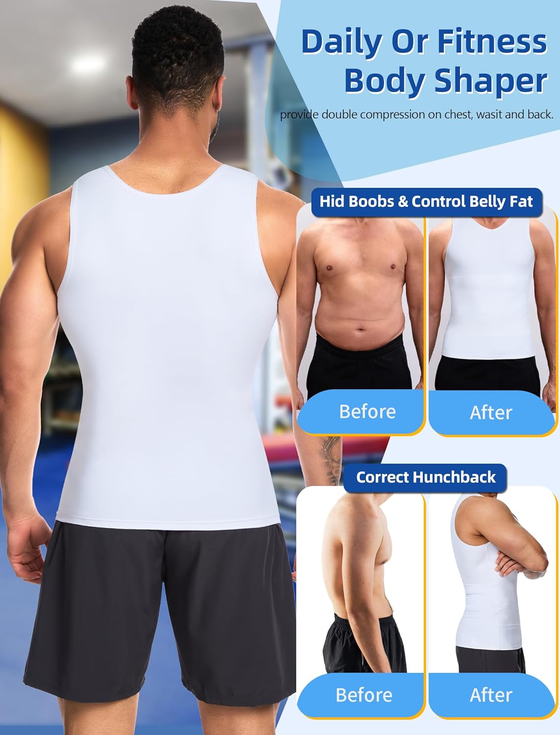 MISS MOLY 2 Pack Gynomastica Tummy Control Undershirt V Neck Compression Shirt for Men Slimming Vest Tank Tops Shapewear - Image 4