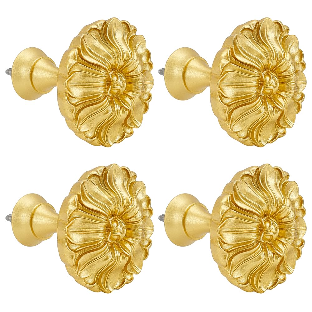 Photo 1 of WEBEEDY 4 Sets Gold Curtain Holdbacks Vintage Flower Curtain Tiebacks Wall Mounted with Screws Decorative Curtain Holders for Living Room Bedroom Window Christmas Thanksgiving Home Decor,2.9 Inch