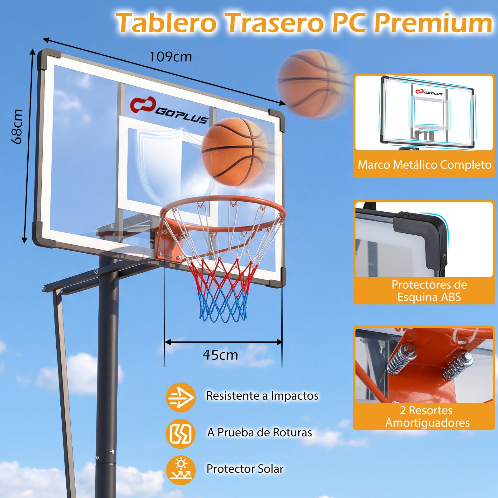 COSTWAY Canasta de Baloncesto, Altura Ajustable de 10 Niveles, 170 a 305 cm, Base Rellenable y Ruedas, Canasta de Baloncesto Niños Adultos Interior Exterior