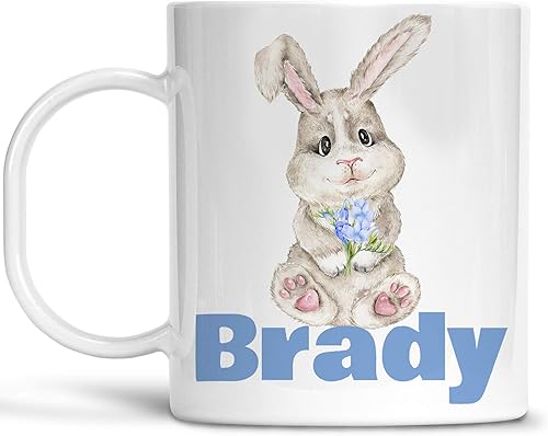 Kids Easter Bunny Blue Personalized Cup, Unbreakable Mug Customized with Child's Name, Microwave Dishwasher Safe, BPA Free