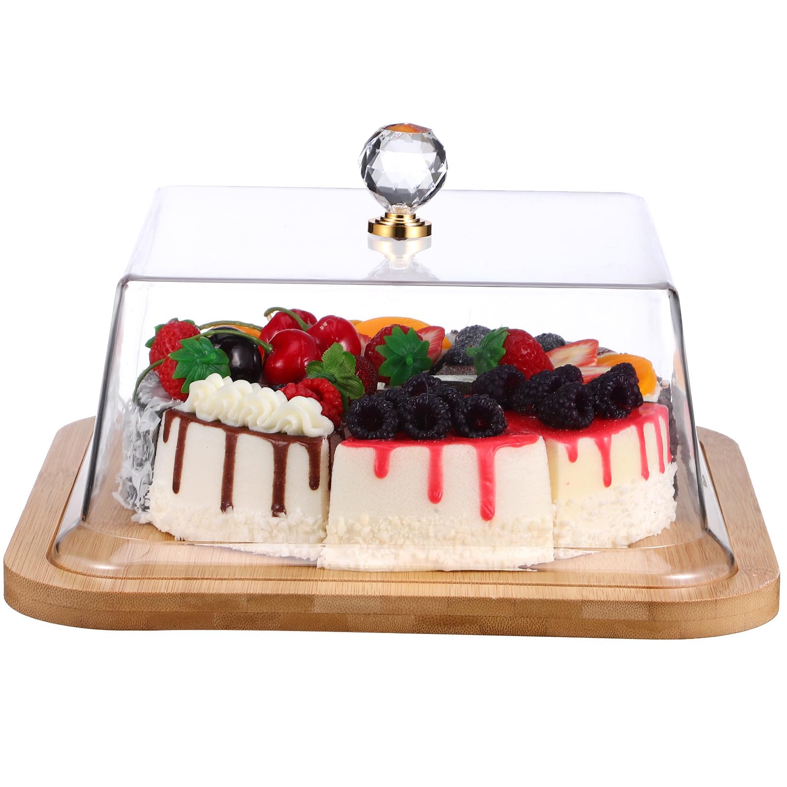 POPETPOP Plateau à Gâteau Support à Gâteau Simple Design avec Couvercle Acrylique Transparent en Bois Facile à Exposer , pour Présentation et Conservation des Desserts
